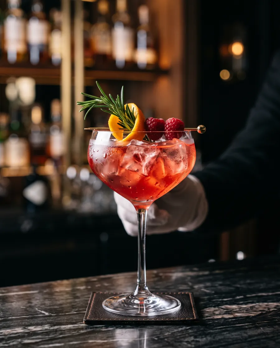 Cocktail signature servi sur un bar WSHD Food