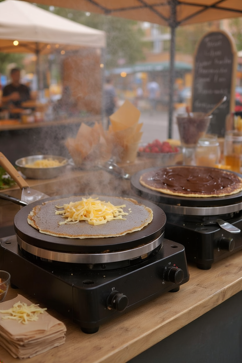 Crêpière professionnelle en action