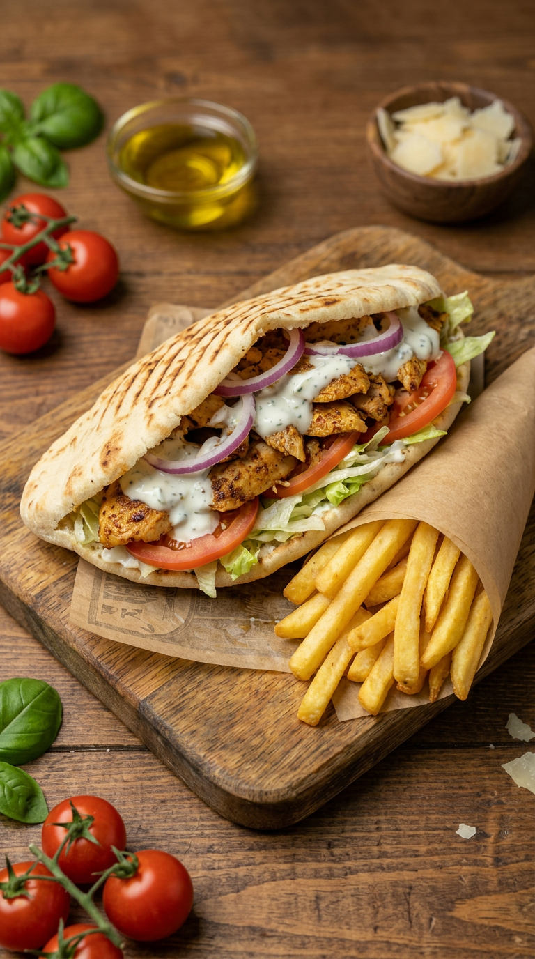 Pita généreusement garnie, inspiration pour le stand Gyros