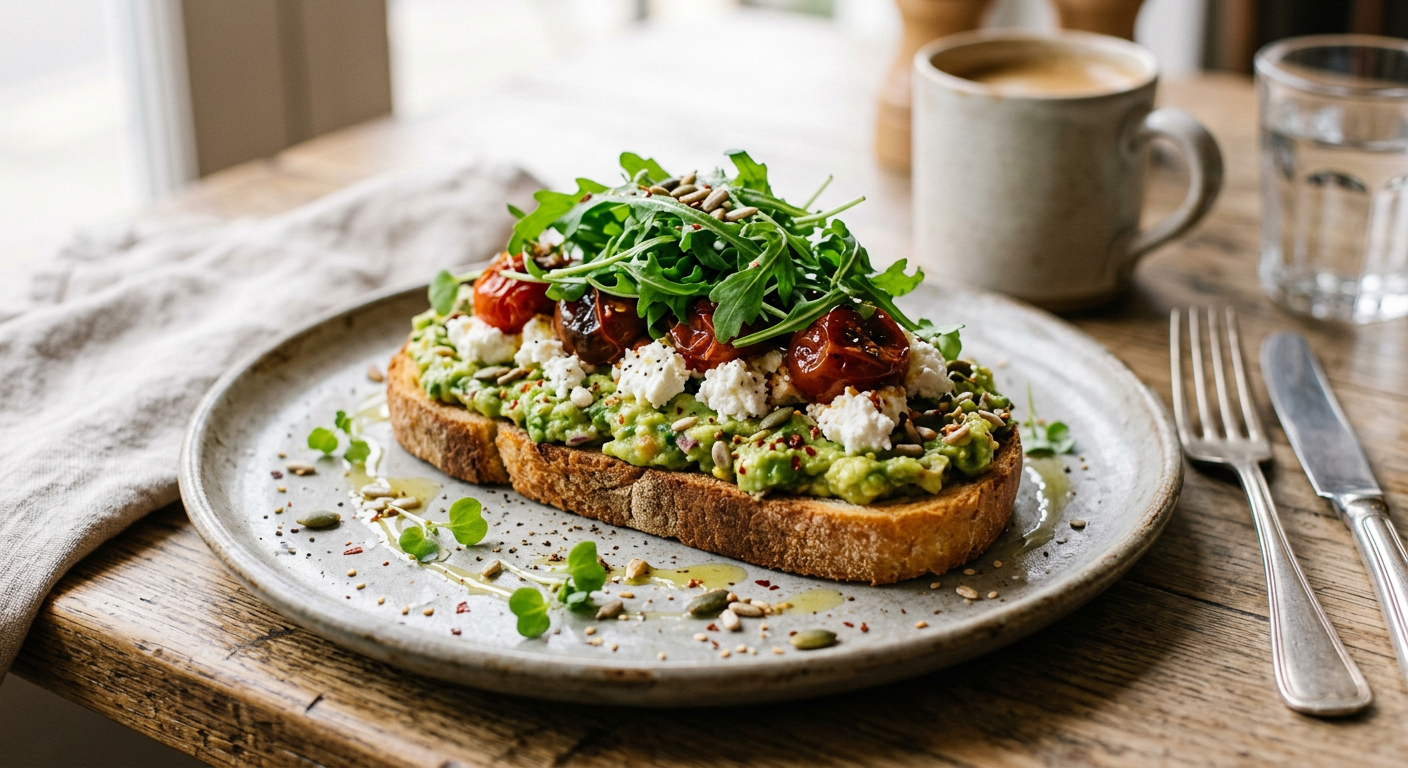 Avocado toast veggie au chèvre frais et tomates confites