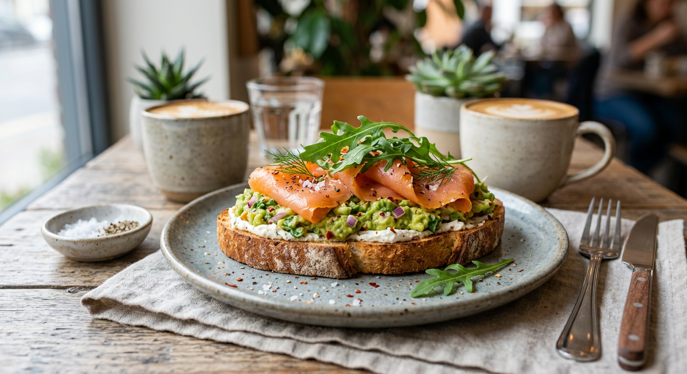 Avocado toast saumon, cream cheese et roquette