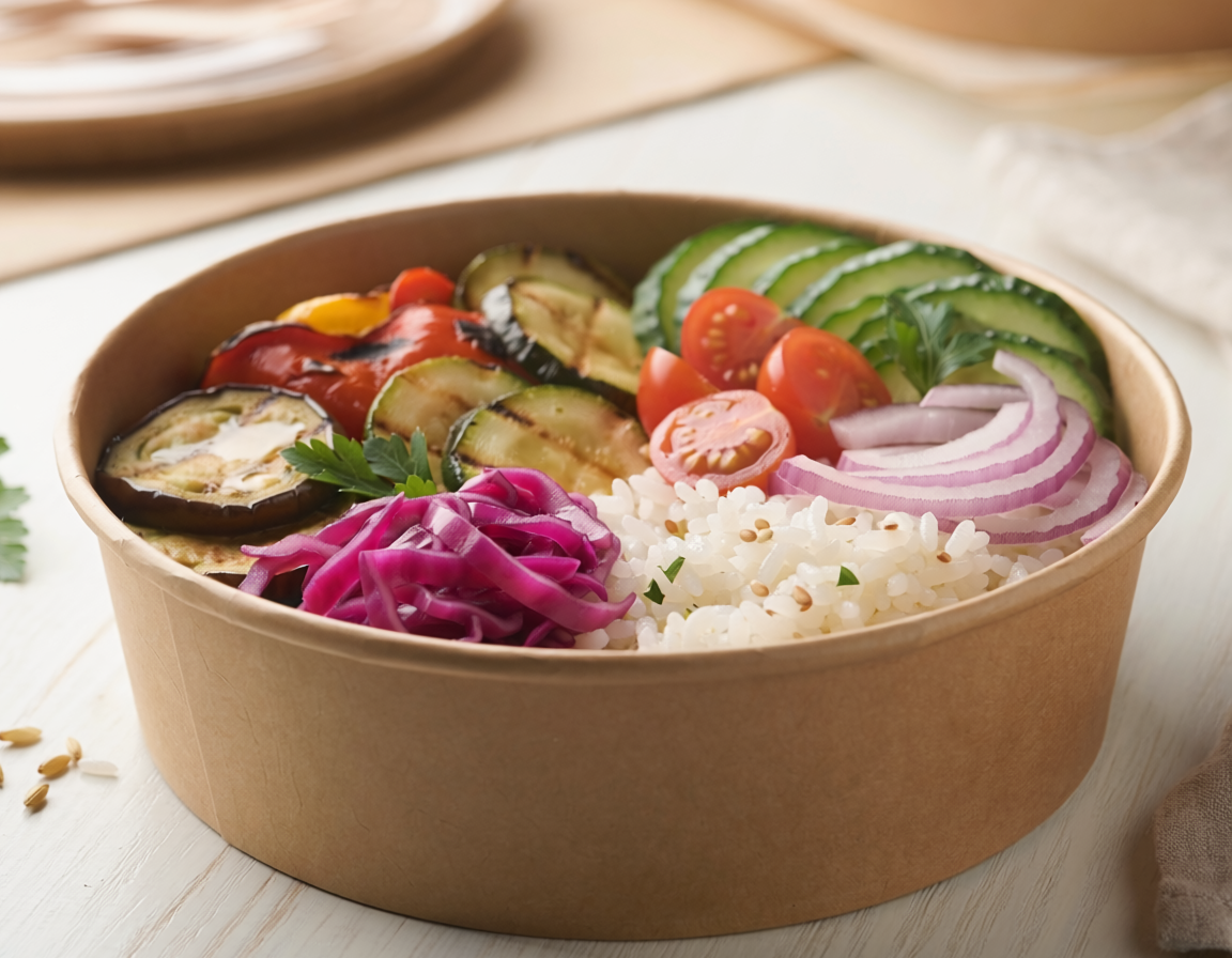 Bowl de riz aux légumes grillés et pickles