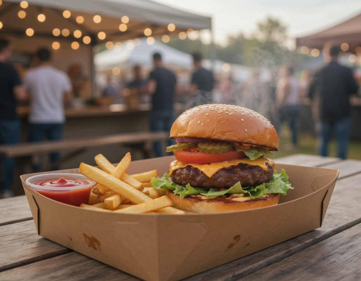 Burger et frites en barquette