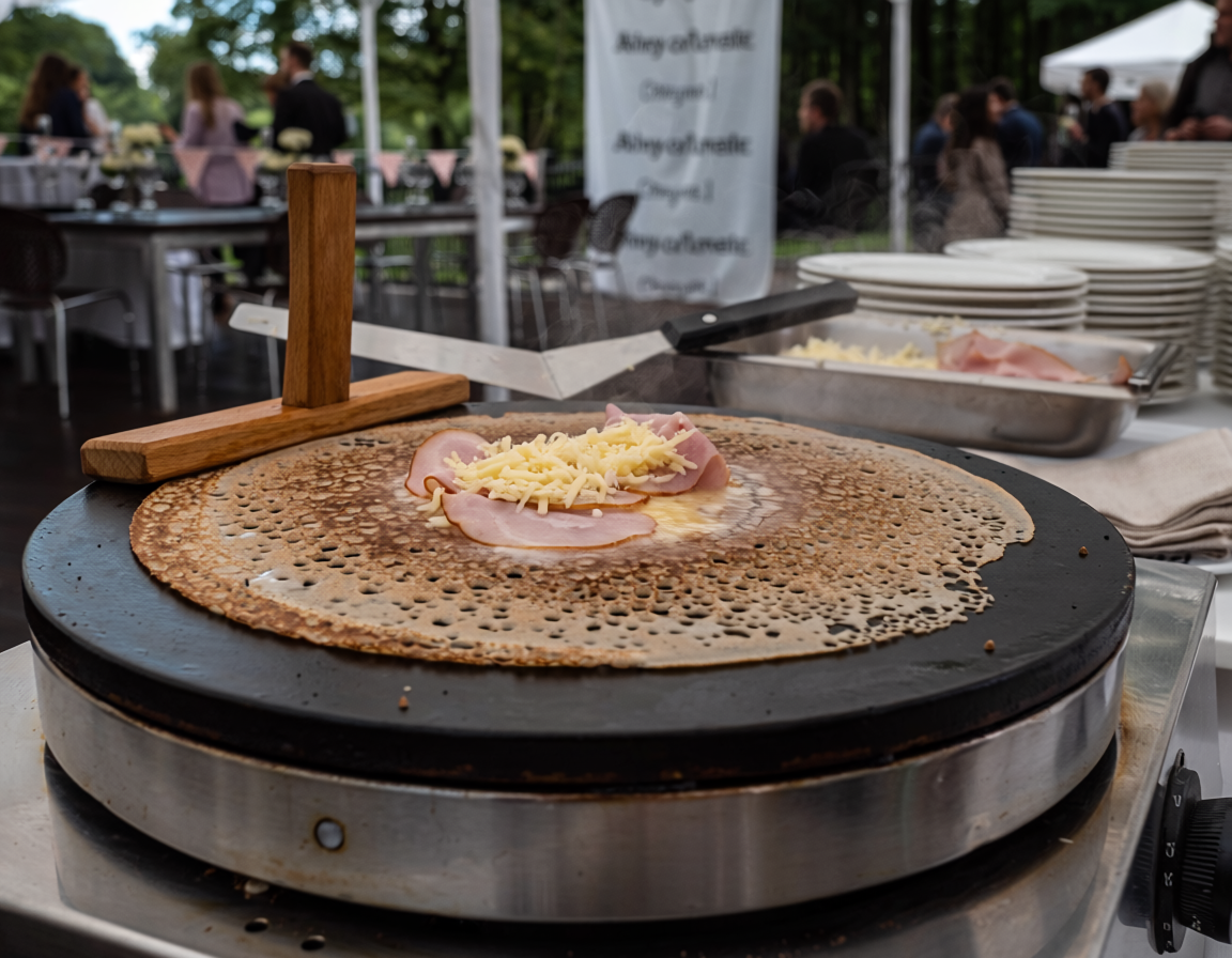 Galette de sarrasin en cuisson sur une crêpière