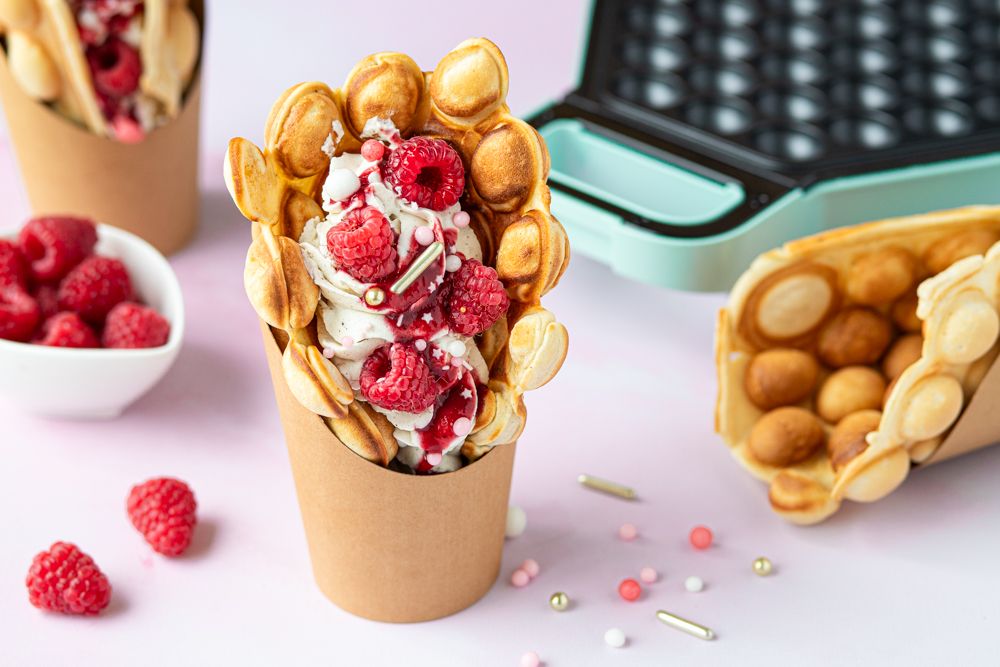 Bubble Waffle garnie servie lors d'un événement