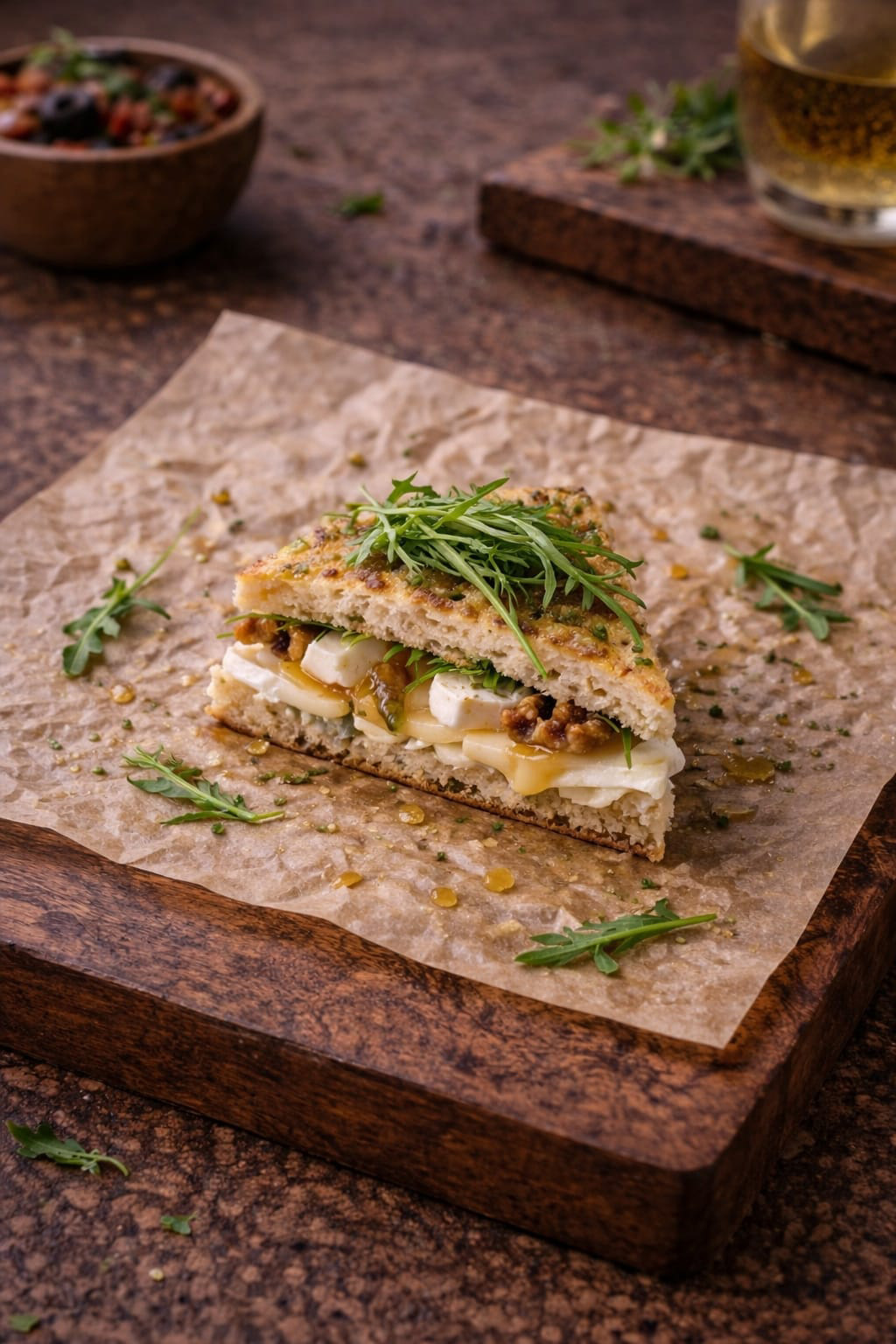 Mini focaccia garnie proposée lors d'un événement