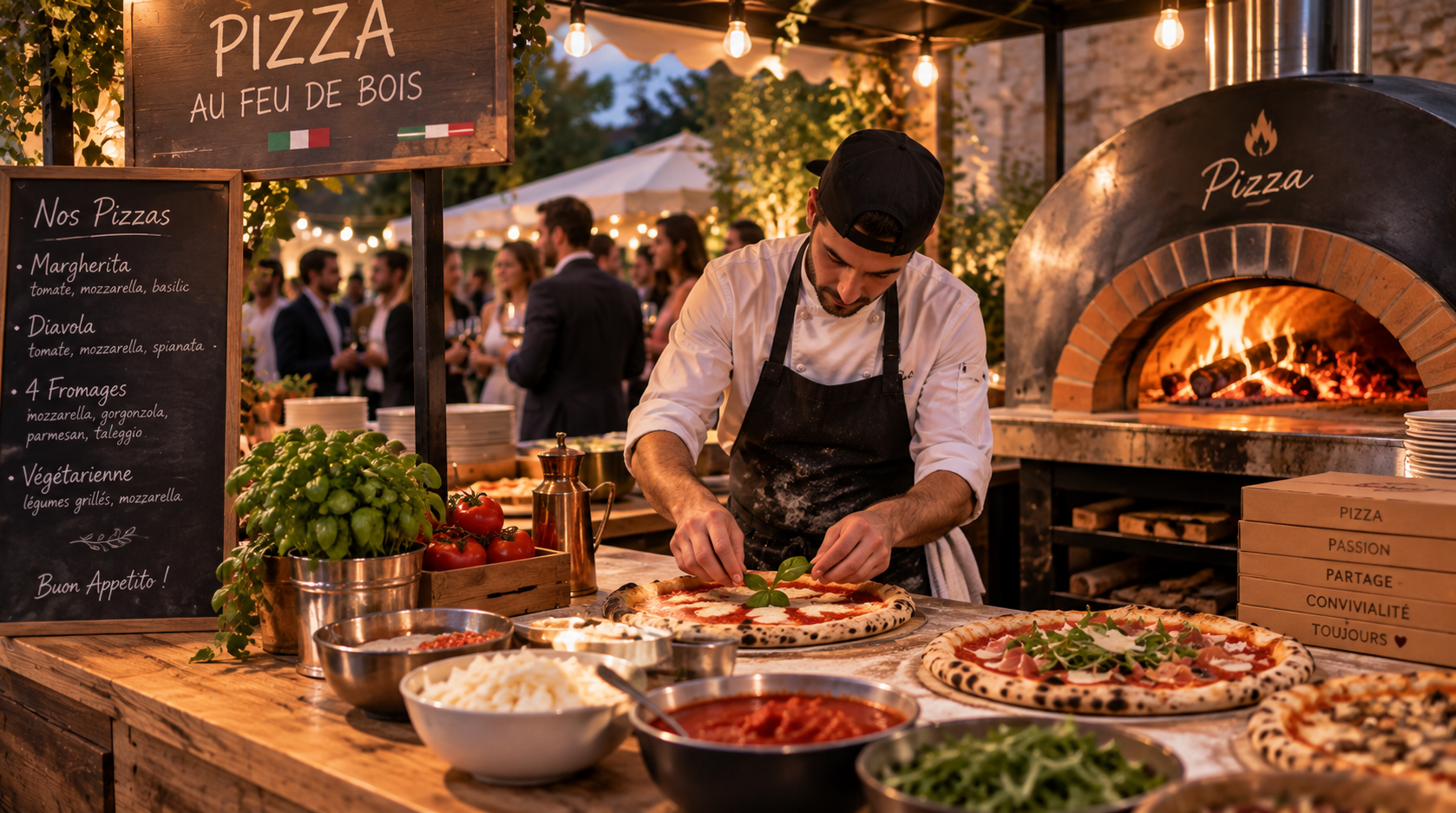 Stand pizza italien servi pendant un événement WSHD Food
