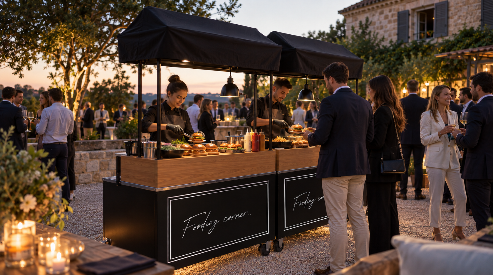 Stand burgers et hot-dogs préparé pour un événement