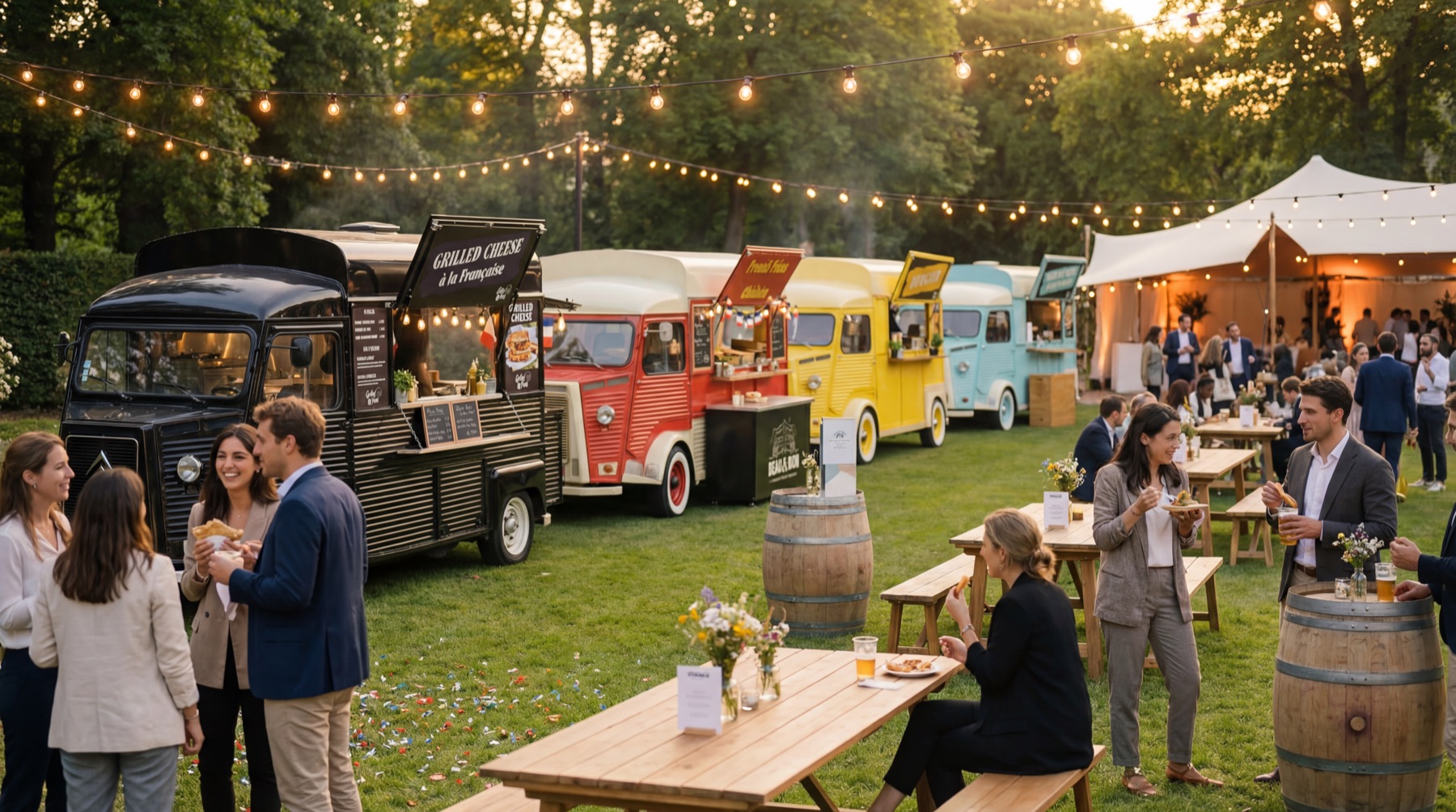 Village de food trucks lors d’un événement en plein air